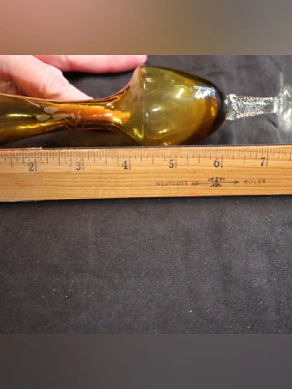 Vintage Hand-Blown Amber Etched Trumpet Bud 8” Footed Vase - Picture 7 of 7